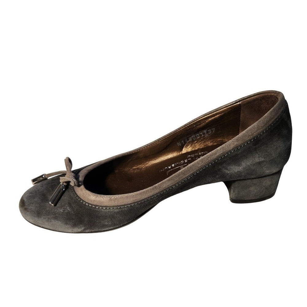AGL Shoes Womens Size 6.5 Gray Suede Round Toe Block Heel‎ Bow Made Italy